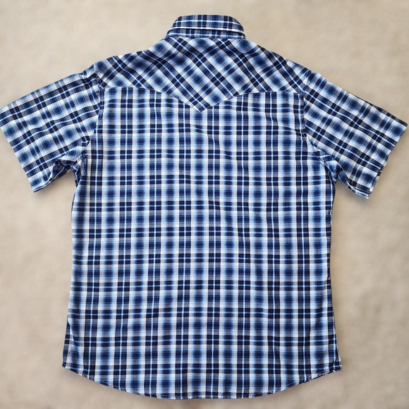 Wrangler Large Pearl Snap Plaid Shirt Blue Western - Picture 4 of 9